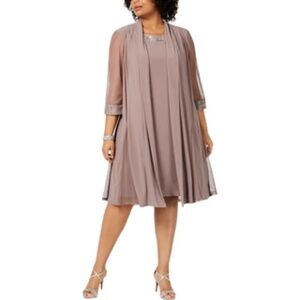 R&M Richards Two Piece Taupe Jeweled Taupe Dress MOB 18W - New with Tags